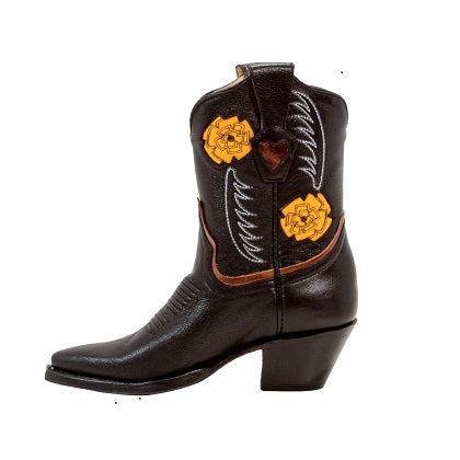 black and rose gold boots